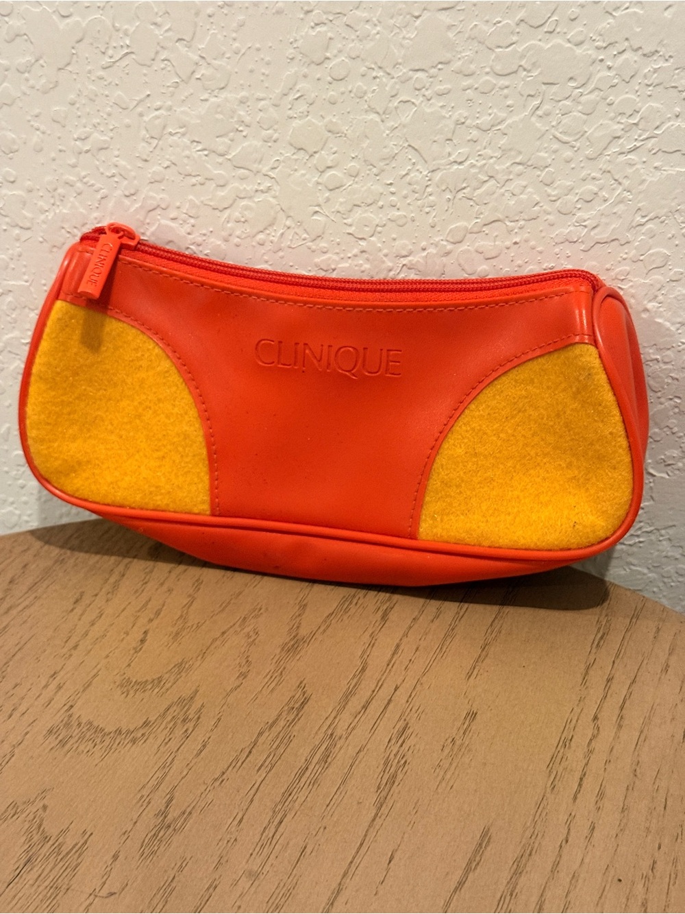 Clinique  Vintage Bright Orange Cosmetic Pouch with Yellow Panels